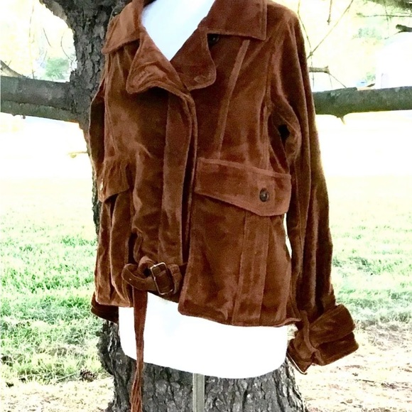 Free People Nicholas K Velvet Turin Jacket Rust Belted Cargo Pockets - Picture 5 of 7